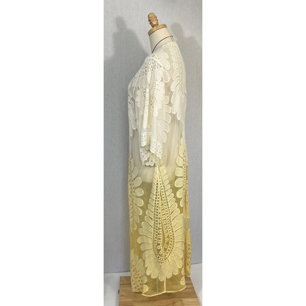 Rebellion Again Crochet Lace Ombré Kimono Duster Cardigan Boho Hippie Retro M - Picture 4 of 6